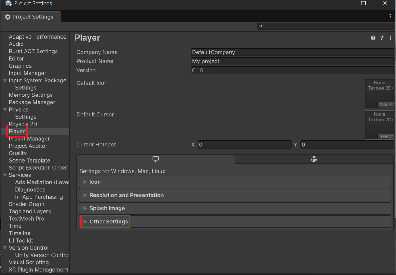 Player Settings Player Settings