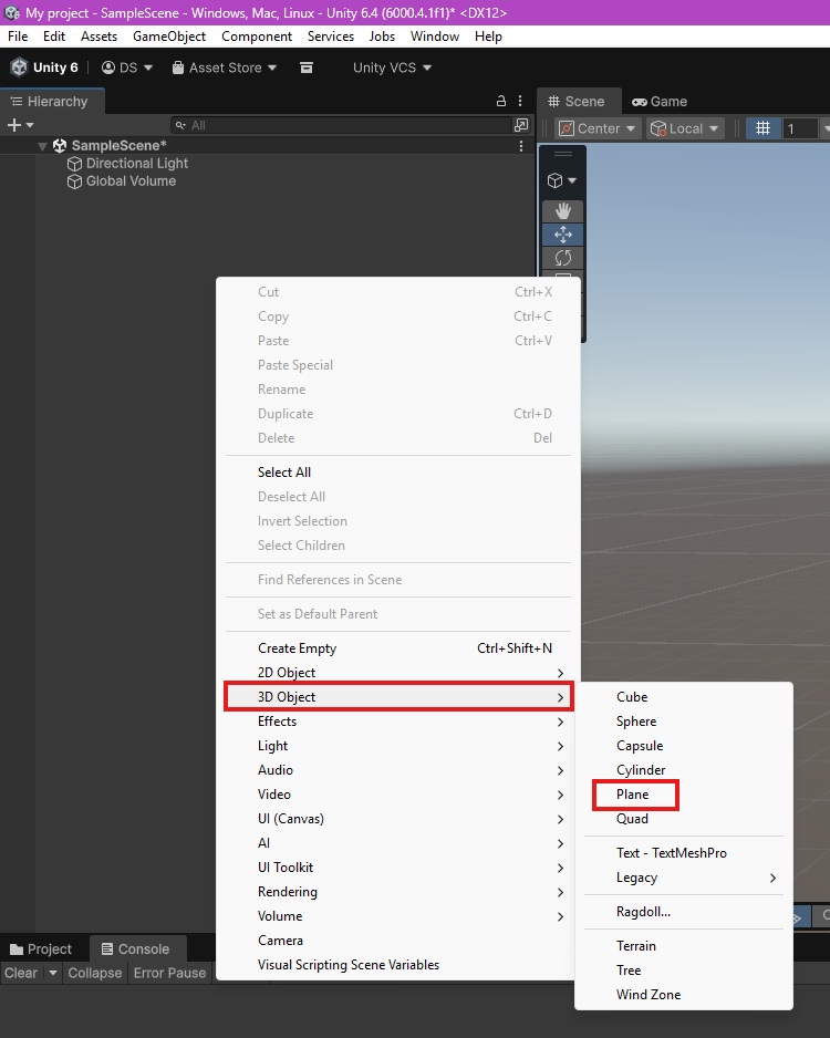 Add new plane 3D Object > Plane